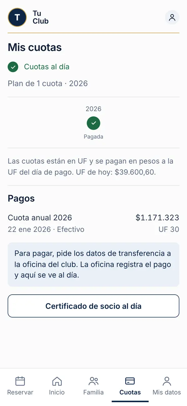 Mis cuotas: al día, con los pagos del año