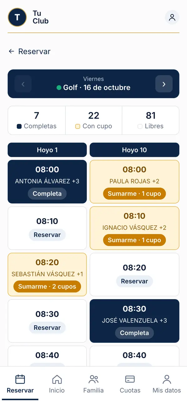Reservar golf: las salidas del día con los cupos libres