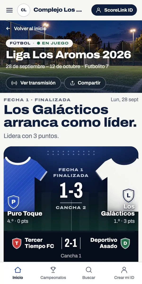 Fútbol en el celular: la liga del club con el titular de la fecha y el partido con las camisetas de cada equipo