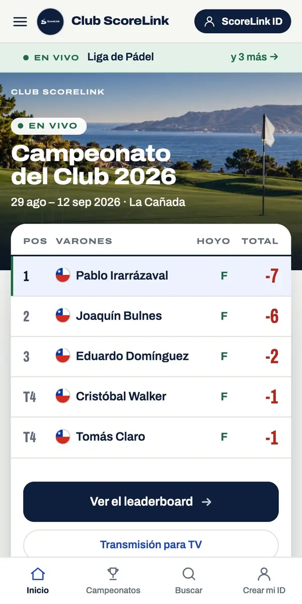 Golf en el celular: el campeonato en vivo con su clasificación
